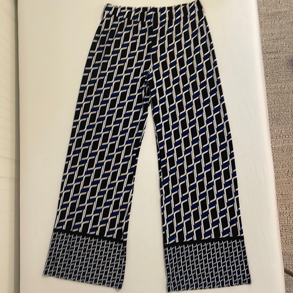 Navy, black and white flowy pants